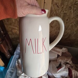 Rae Dunn Cream Milk Jug with Red Text